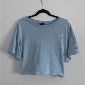 light blue champion crop top